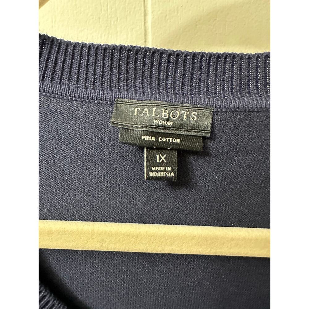 Talbots Vintage Y2K Navy Blue Slightly Scoop Neck Button Up Cardigan Size 1X